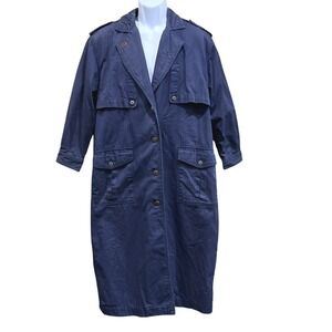Together! Duster Coat Womens Petite 6 Navy Blue Vintage Cotton Trench Utility